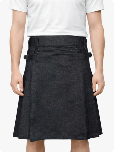Kilt utility noir en denim pour hommes sur mesure