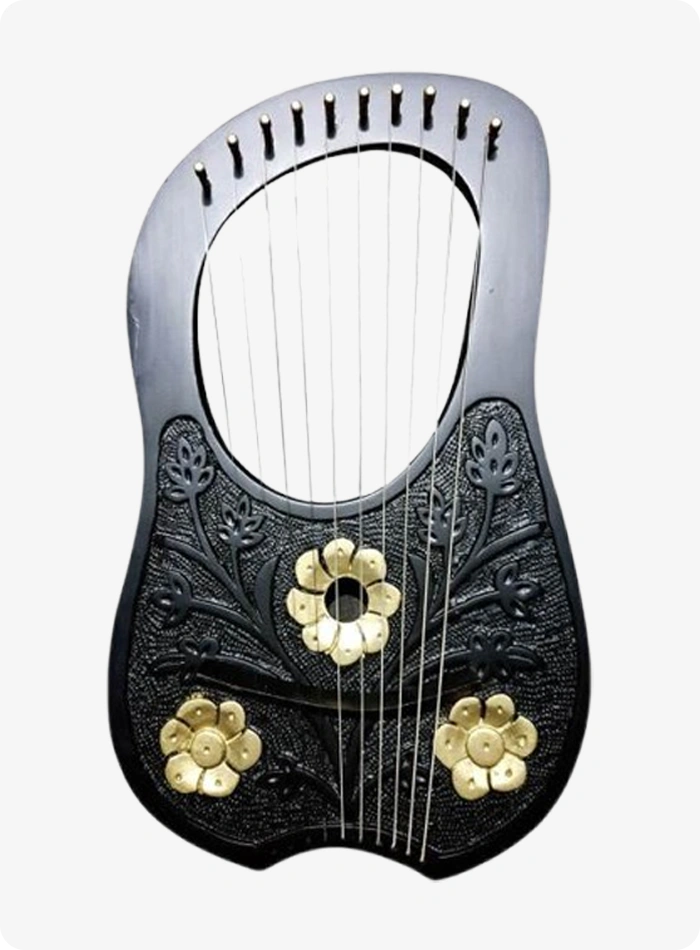 Custom Made Premium Rosewood 10 Metal String Golden Flower Lyre Harp