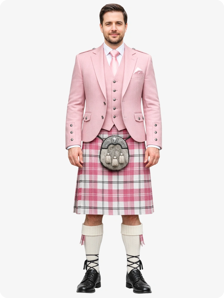 Tenue kilt Ailsa Pink Plaid Tartan & Veste Argyle rose sur mesure