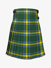 Green and yellow plaid kilt on a white background