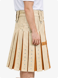 Beige kilt with decorative elements on a white background
