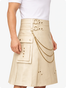 Biege Cream Leather Utility Kilt with Chain Detailing & Adjustable Straps