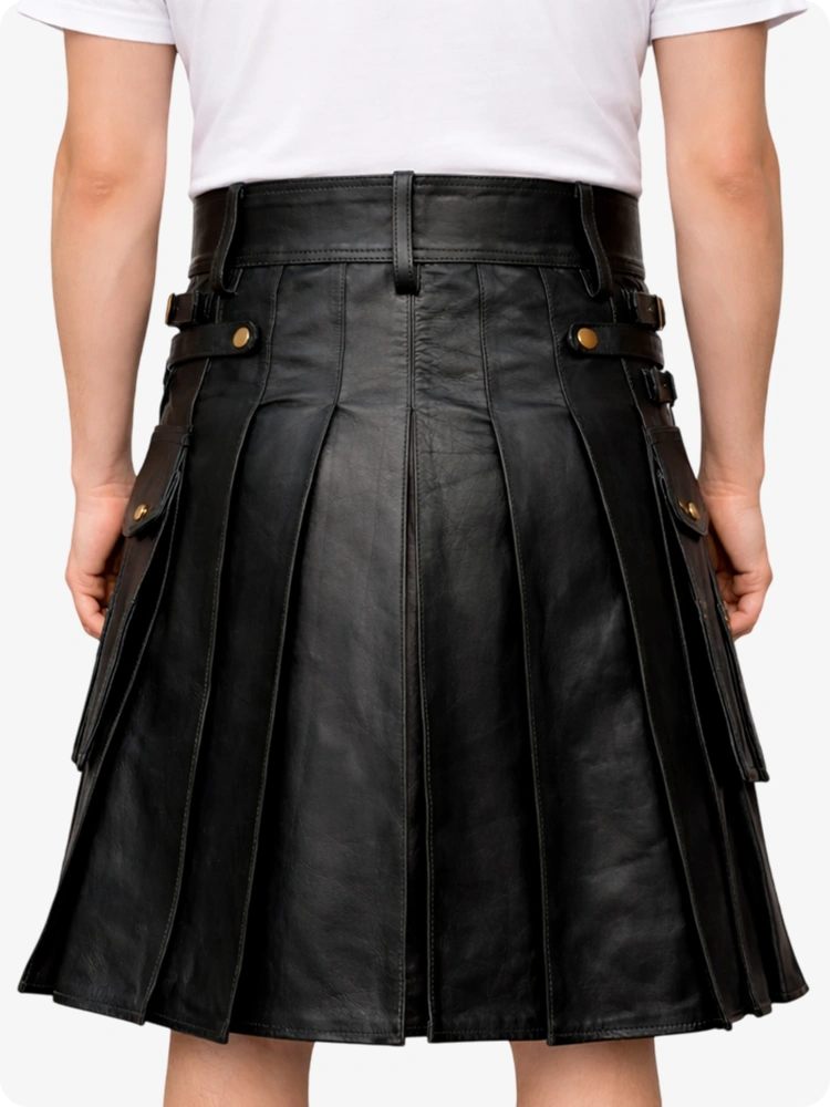 Kilt utilitaire en cuir noir avec sporran frontal