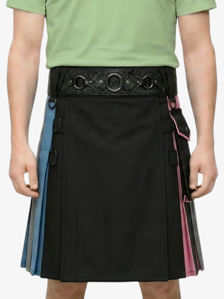 Jupe Arc-en-ciel Noire Plissée Multicolore