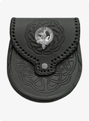 Black Clan Crest Celtic Leather Sporran