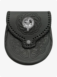 Black Clan Crest Celtic Leather Sporran