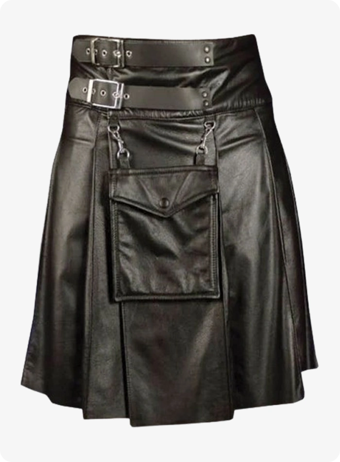Kilt en cuir noir Cowhide pour hommes sur mesure