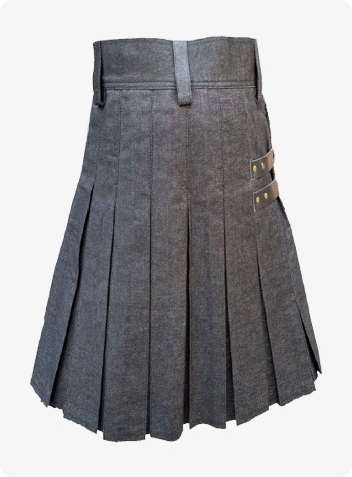 Kilt denim noir utility sur mesure avec sangles en cuir