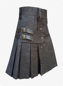 Black Denim Utility Strap Kilt