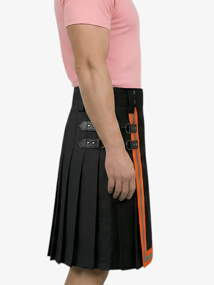 Kilt Pompier Noir avec Rayures Orange