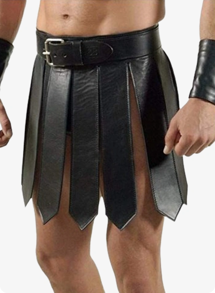 Kilt gladiateur en cuir noir fait main