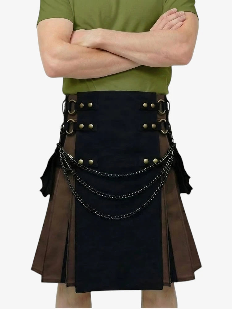 Jupe Écossaise Gothique Hybride Noire avec Chaînes
