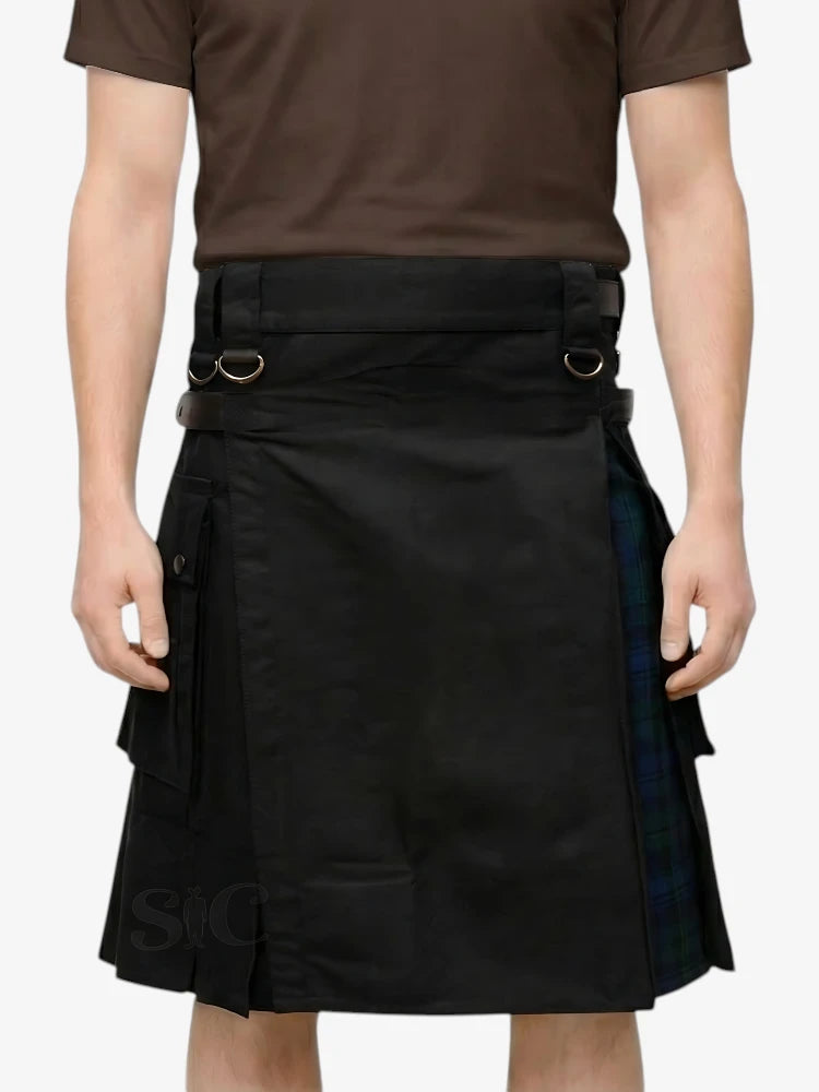 Jupe Écossaise Hybride Noire avec Plis Tartan