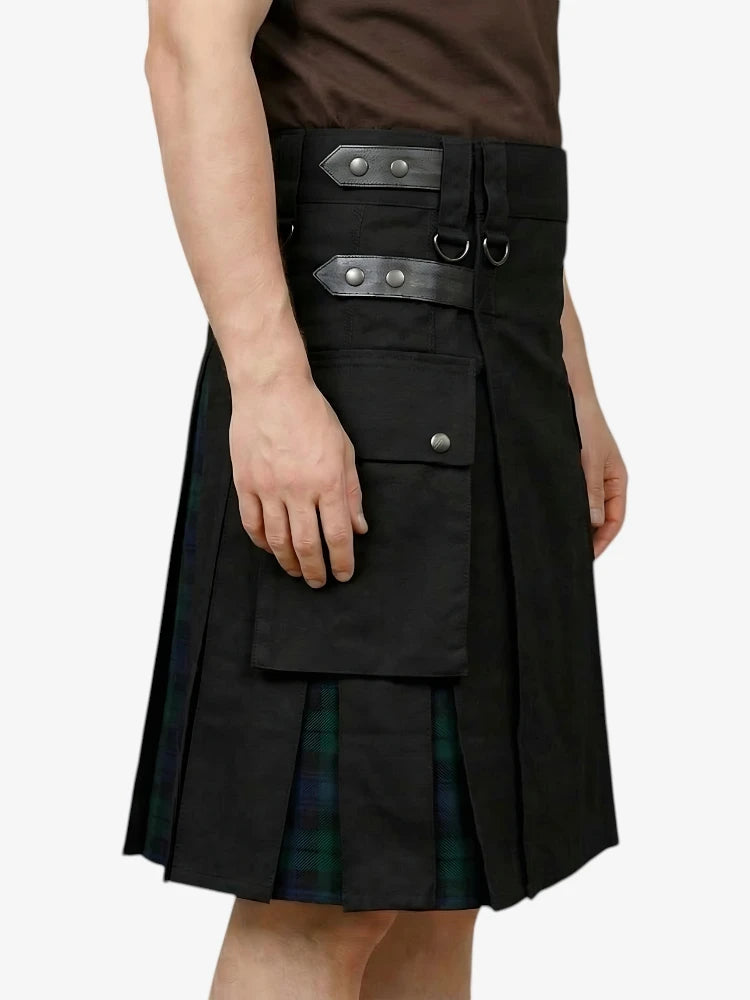 Jupe Écossaise Hybride Noire avec Plis Tartan