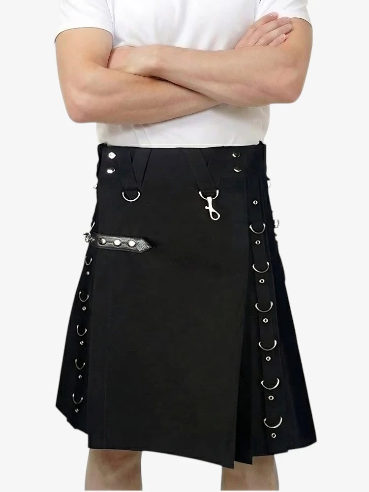 Jupe Écossaise Hybride Noire avec Sangles Multi Anneaux