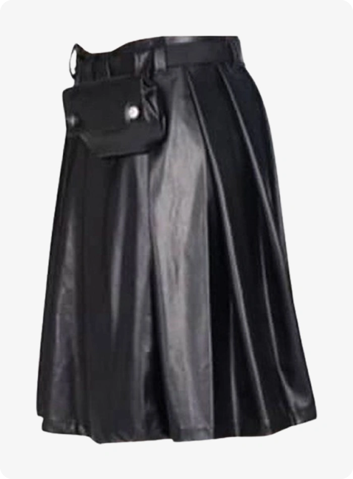 Black Leather Full Pleated Kilt