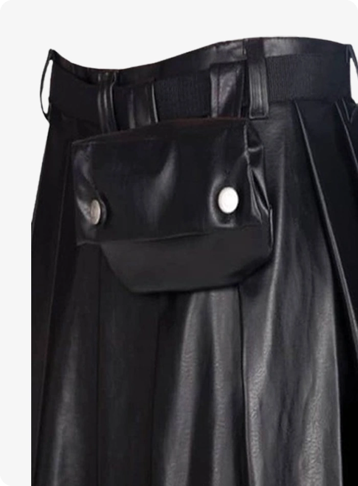 Black Leather Full Pleated Kilt