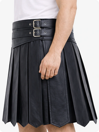 Black pleated skirt with belt on a white background