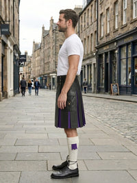 Black Leather Kilt With Purple Pleats Left Side