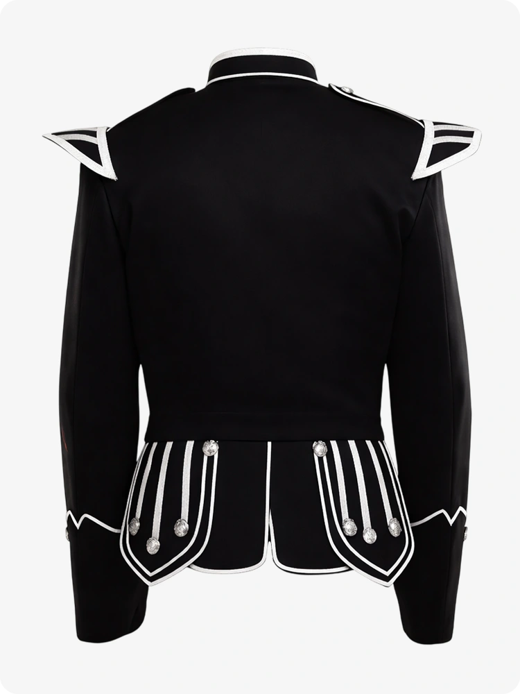 Black jacket with white accents on a white background