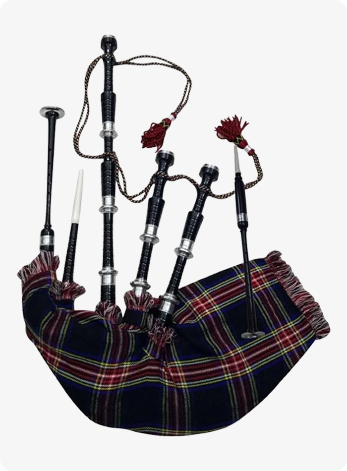 Custom Made Premium Quality Rosewood Black Stewart Tartan Bagpipe