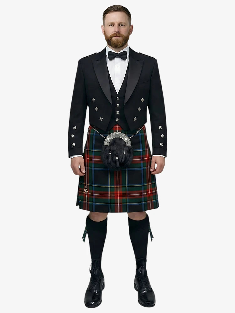 Ensemble Kilt Prince Charlie Tartan Black Stewart