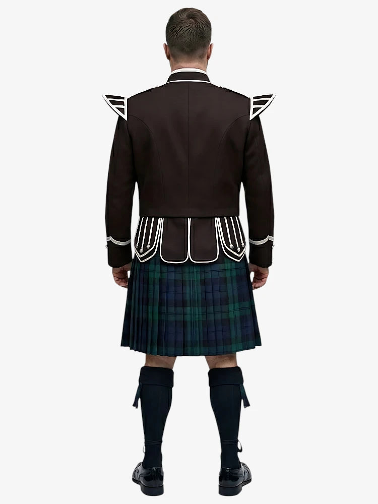 Tenue de Kilt Doublet Tartan Black Watch avec Veste Marron Foncé
