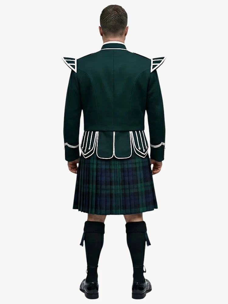 Ensemble Kilt Doublet Tartan Black Watch avec Veste Vert Foncé