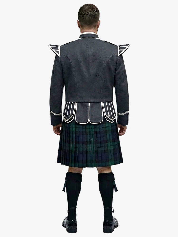 Tenue de Kilt Doublet en Tartan Black Watch avec Veste Gris Foncé