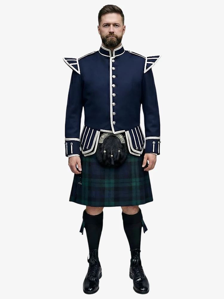 Tenue de Kilt Doublet en Tartan Black Watch avec Veste Bleu Marine