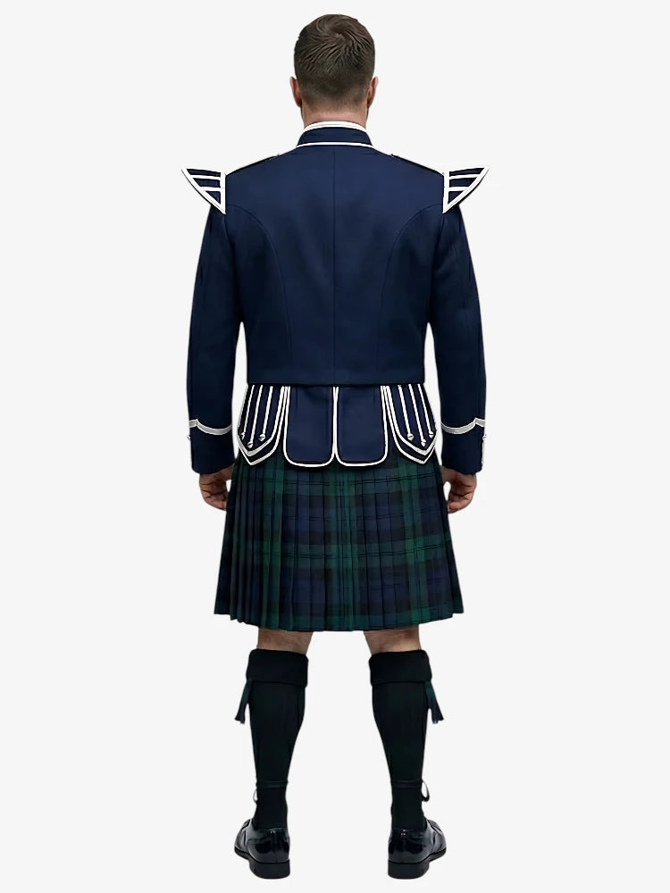 Tenue de Kilt Doublet en Tartan Black Watch avec Veste Bleu Marine