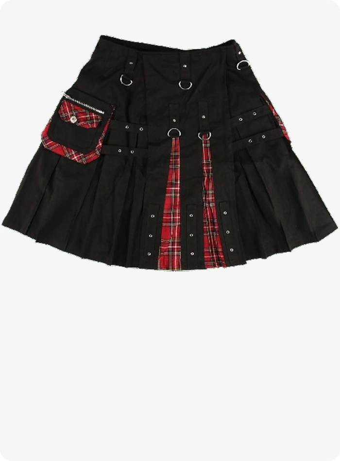 Kilt Hybride Femme Noir et Rouge Sur Mesure