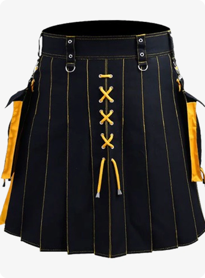 Kilt Hybride Femme Écossais Noir & Jaune Sur Mesure