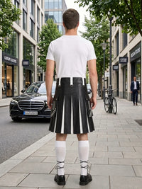 Black and White Leather Hybrid Utility Kilt Back Side