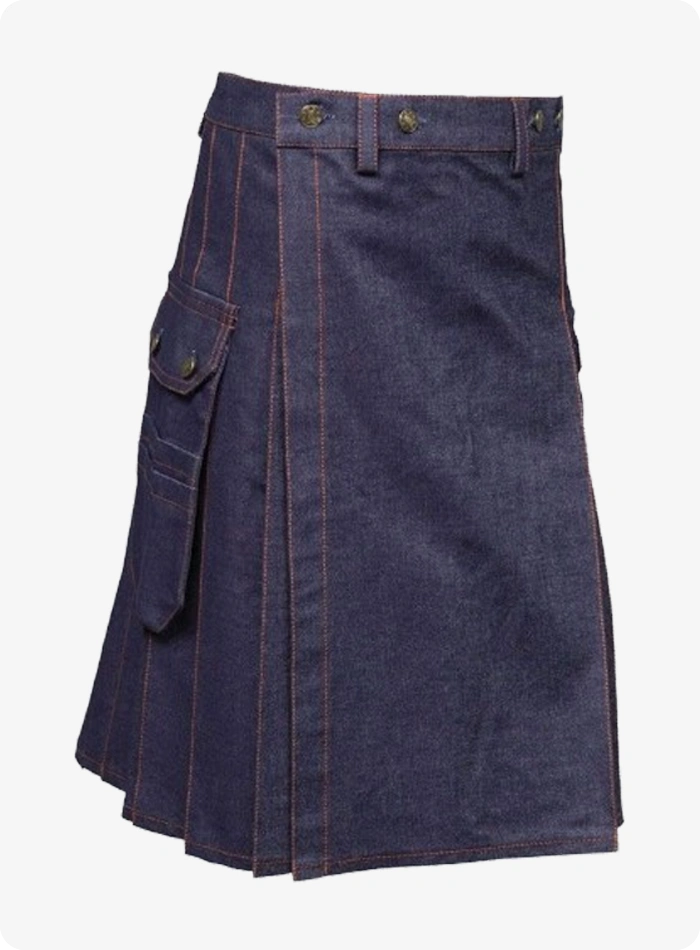 Kilt Denim Bleu sur Mesure avec Fil Rouge