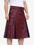 Burgundy leather kilt with silver buttons on a white background