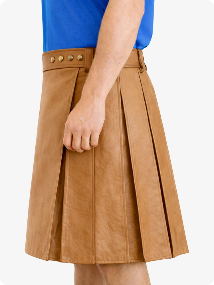Camel Genuine Leather Utility Kilt with Studded Waistband