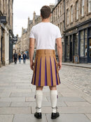 Camel Leather Kilt With Purple Pleats Back Side