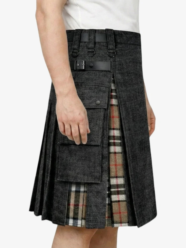 Jupe Écossaise en Denim Noir Tartan Campbell