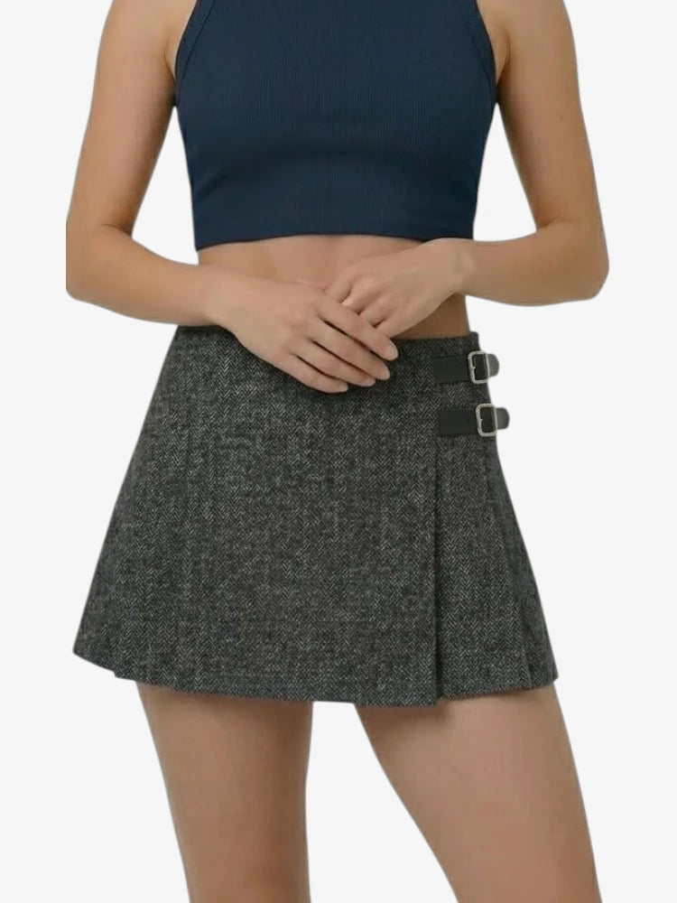 Kilt en Tweed Gris Foncé Décontracté pour Femme