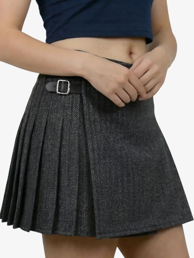 Kilt en Tweed Gris Foncé Décontracté pour Femme