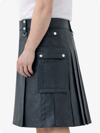Charcoal Genuine Leather Utility Kilt with Cargo Pockets & D-Rings