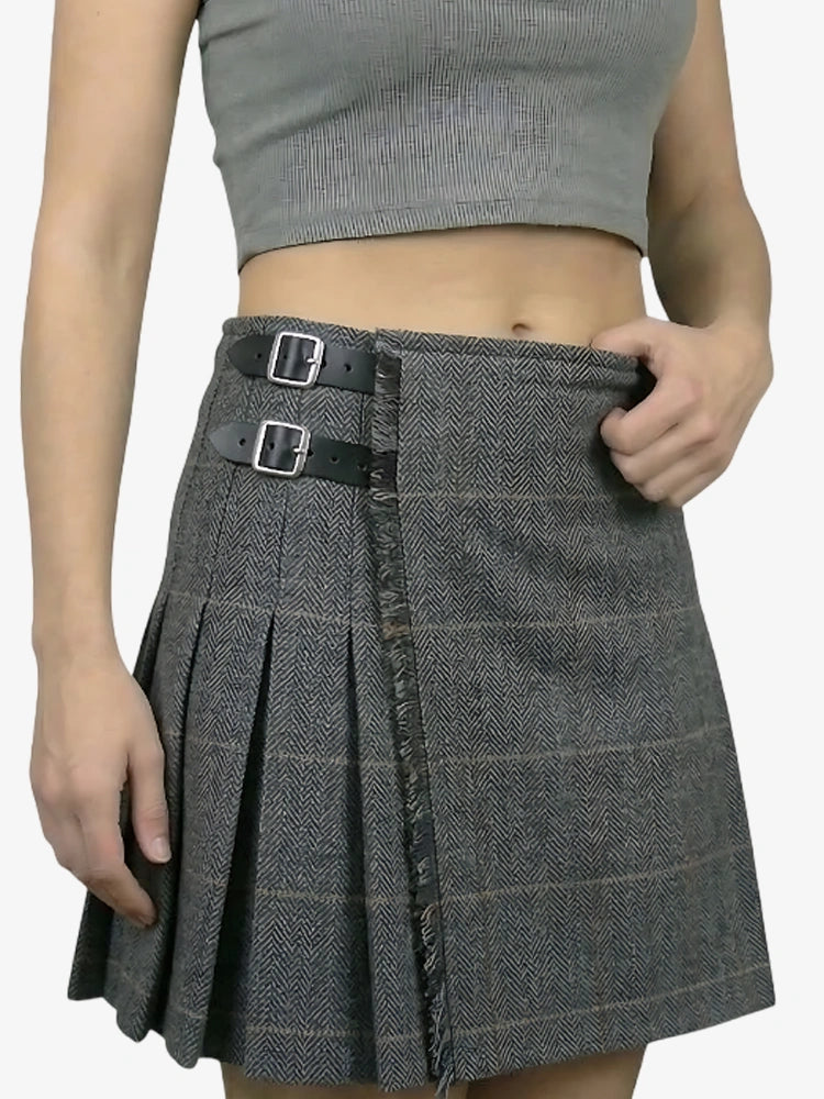 Kilt en Tweed Gris Anthracite pour Femme