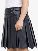 CHarcoal pleated skirt with belt on a white background