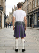 Charcoal Leather Kilt With Purple Pleats Back Side