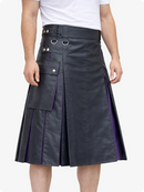 Charcoal leather kilt with purple accents on a white background
