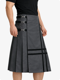 Charcoal skirt with black accents worn by a person on a white background