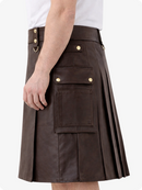Chocolate Brown Genuine Leather Utility Kilt with Cargo Pockets & D-Rings