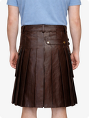 Chocolate Brown Genuine Leather Utility Kilt with Side Pockets
