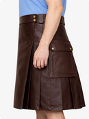 Chocolate Brown Genuine Leather Utility Kilt with Side Pockets